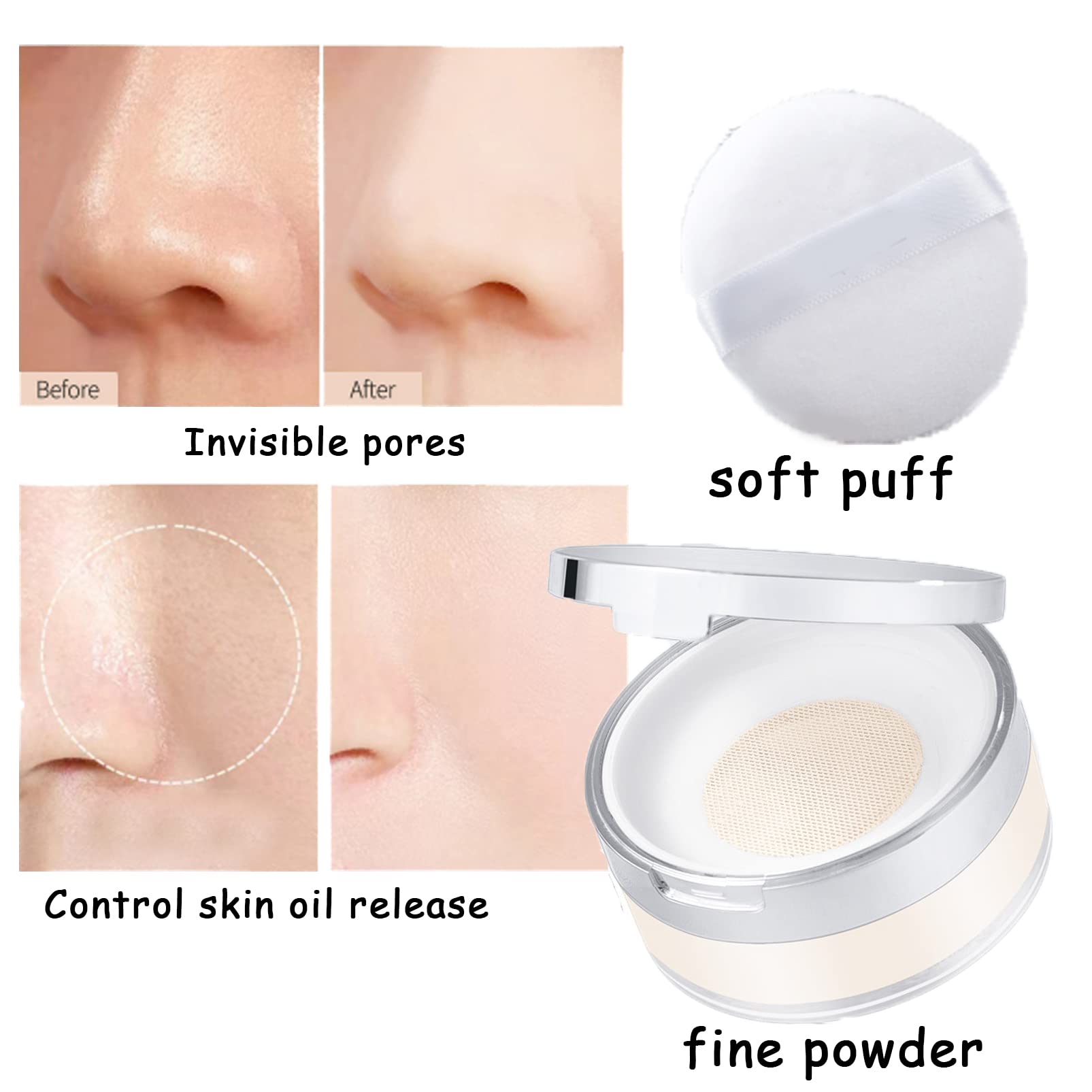 Loose Powder With Mirror,Setting Powder,Loose Setting Powder For Mature Skin,Smooth Face Make-up,Long Lasting Translucent Setting Powder,Matte Powder,Milk Makeup,Matte Finish Oil Absorbing Face Powder