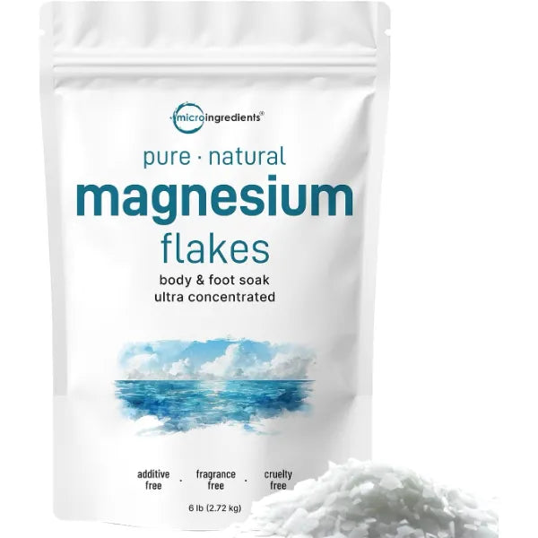 Micro Ingredients Magnesium Flakes, 6lbs | Great Alternative to Epsom Salt for Foot & Body Bath Soaks | High Absorption | Natural Magnesium Chloride Minerals | Relaxation & Skin Hydration Support