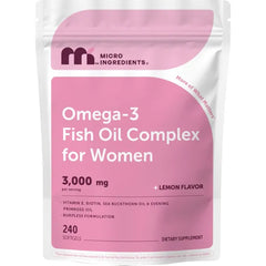 Micro Ingredients Omega-3 Fish Oil Complex for Women, 240 Softgels | EPA DHA + Omega-7 | with Vitamin E, Evening Primrose Oil, Biotin, Sea Buckthorn Oil | Lemon Flavor | Non-GMO, Gluten Free