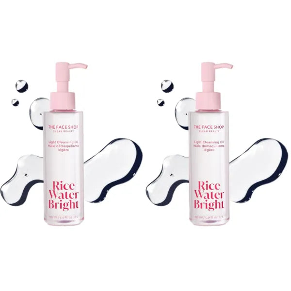 The Face Shop Rice Water Bright Light Facial Cleansing Oil, Daily Makeup Remover, Oil Cleanser, Vegan, Korean Skin Care with Jojoba Oil, Face Pore Cleanser, 150ml (Pack of 2)