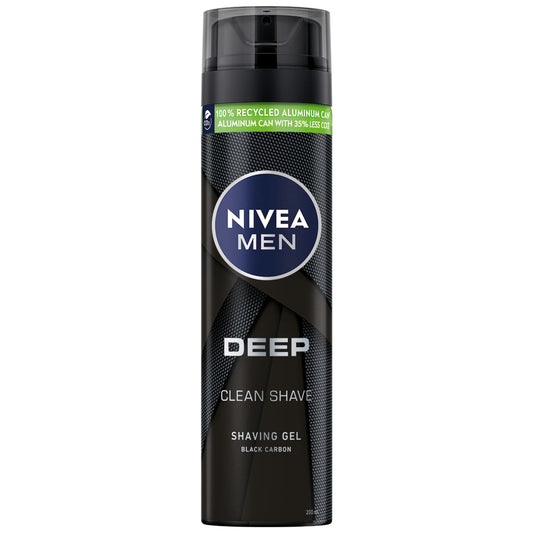 NIVEA MEN Shaving Gel, DEEP Clean Shave Antibacterial Black Carbon, 200ml