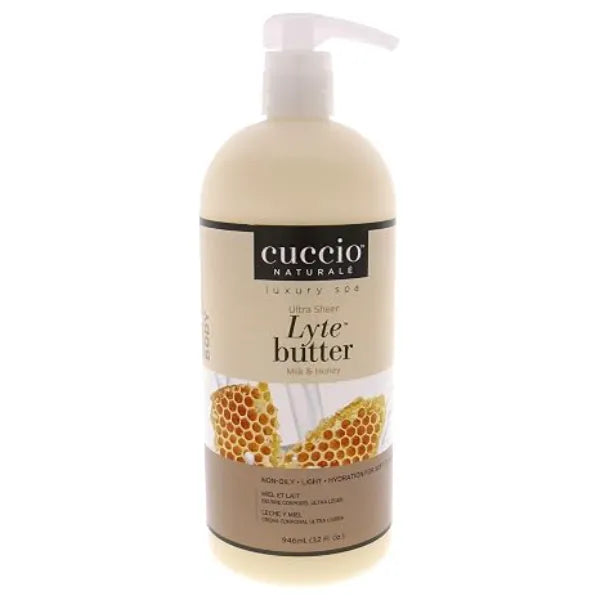 Cuccio Naturale Lyte Ultra Sheer Body Butter Replenishing Scented Moisturizer Cream Deep Hydration To Repair Dry Skin All Natural,Milk And Honey 32 Oz
