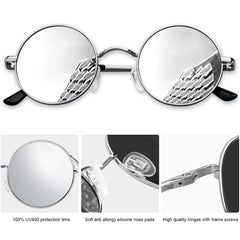 KANASTAL Hippie Round Polarized Sunglasses for Women Men, Small Circle Sun Glasses Classic Vintage Retro Shades Metal Frame UV400 Protection
