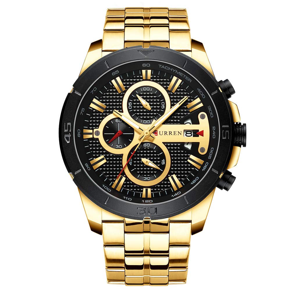 CURREN Quartz Watches for Men's Original Brand Calendar Multi-Function Style Waterproof Boys Steel Wrist Watch 8337 (Gold)