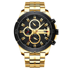 CURREN Quartz Watches for Men's Original Brand Calendar Multi-Function Style Waterproof Boys Steel Wrist Watch 8337 (Gold)