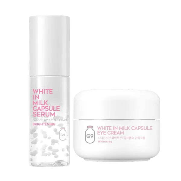 G9SKIN White In Milk Capsule Care Duo – Brightening Serum + Eye Cream Set (2 Items) for Firm, Luminous Skin