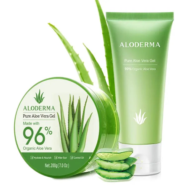 Aloderma All Purpose Aloe Vera Gels Set - 2 Pieces - Hydrating 200g Aloe Vera Gel and 114g Aloe Vera Gel