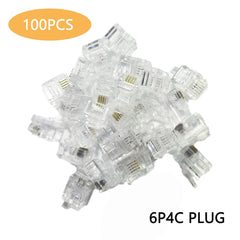 Hetjosee RJ11 Connectors 6P4C Plug Telephone Modular Plug Phone Jack Adapter Crimp End Telephone Cord Connector Thickened Quality 100 Pack