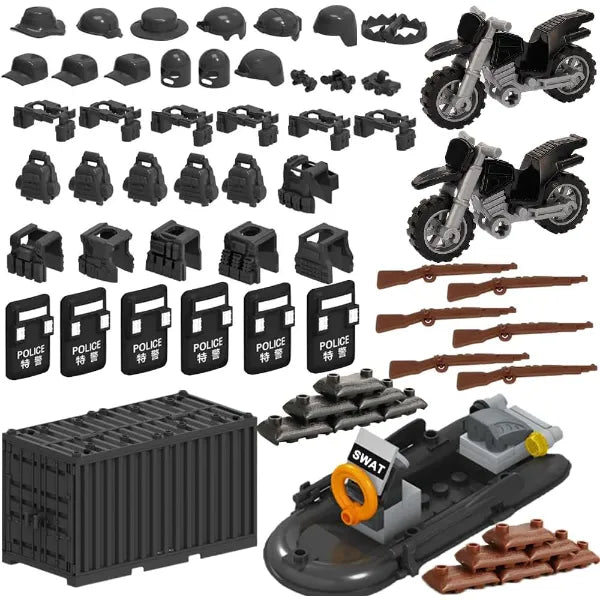 Ulanlan Swat Weapon Pack Equipments Mini Military Accessories Kits Toys Gun Boat Motorbike for Army Men Building Blokcs Set, DIY Special Forces Accessories, Compatible with Lego Mini-Figures