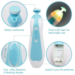 Gnker Baby Nail Trimmer File Electric Safe Nail Clippers with Light for Newborn or Toddler Toes and Fingernails, 12 in 1 with 4 Replacement Pads and Nail Cutter