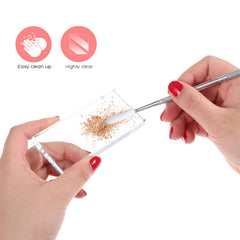 3 Pieces Nail Art Painting Color Toning Gloss Boards Makeup Mixing Palettes Glass Makeup Palettes with Stainless Steel Dual Head Cuticle Pusher