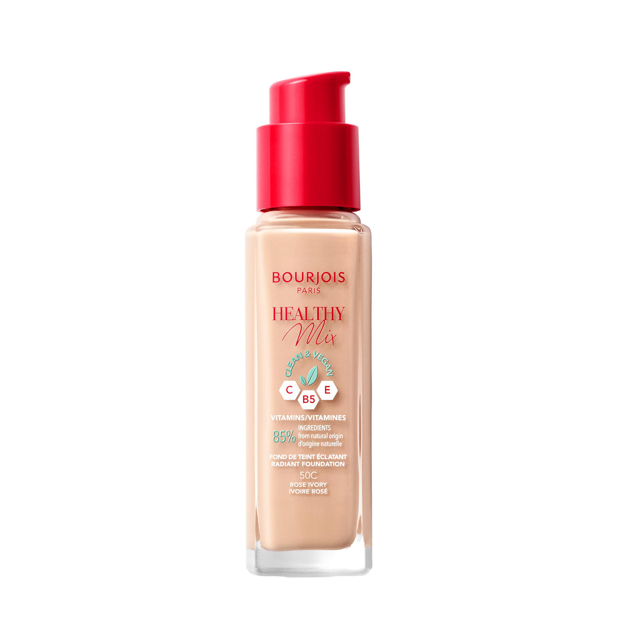 Bourjois Healthy Mix Clean Foundation – Liquid Foundation, Vegan Formula, Makeup – 50C Rose Ivory, 30ml (1.1oz)