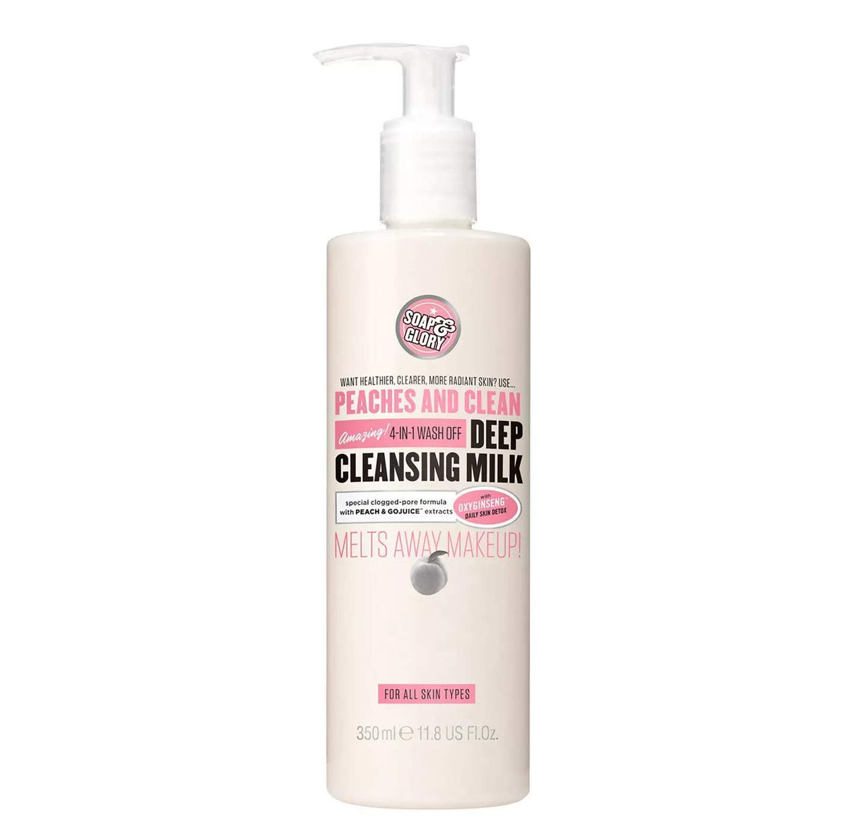 Soap & Glory Peaches & Clean Cleansing Milk - Gentle Face Cleanser + Makeup Remover with Jojoba Oil and Peach & Ginseng Extracts - Hydrating Face Wash for Women for Soft, Radiant Skin - 350ml