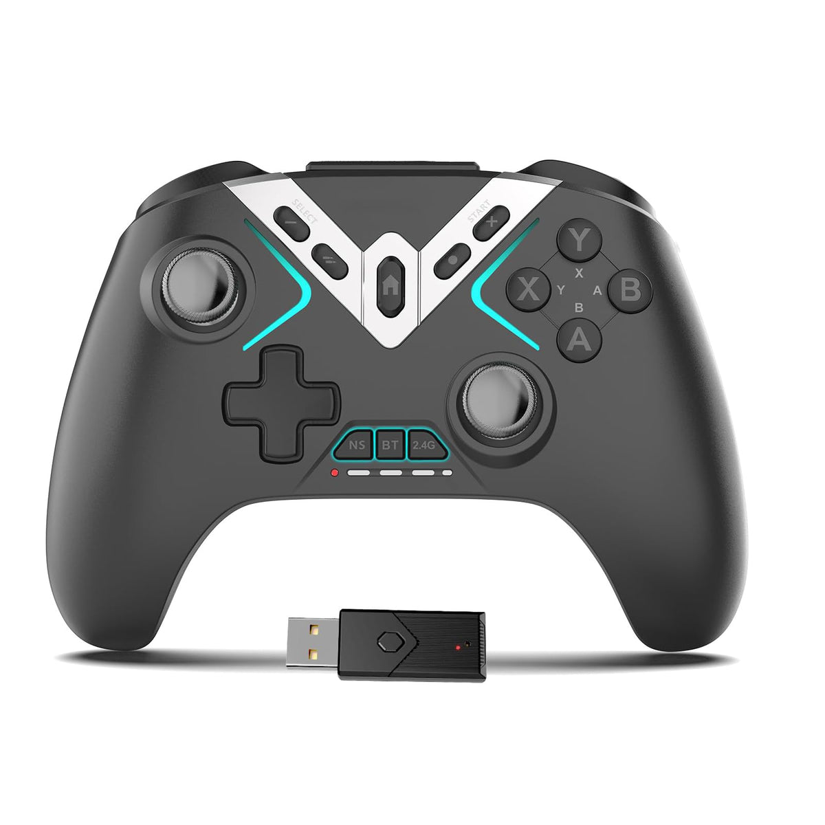 Bluetooth Controller for Windows PC/iPhone/Android/Switch/steam OS/TV, 2.4G Wireless Game Controller with USB Dongle&Phone Clip with Hall Trigger/2 Triggers/Macro/Joystick Speed Down/Gyro Aim/Motors