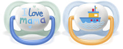 Philips Avent Ultra Air Pacifier, for 0-6m, Orthodontic & BPA-Free, 2 pcs, Including Sterilizer/Carrying Case, SCF080/01 Light Green/Dark Blue and Light Blue/Orange