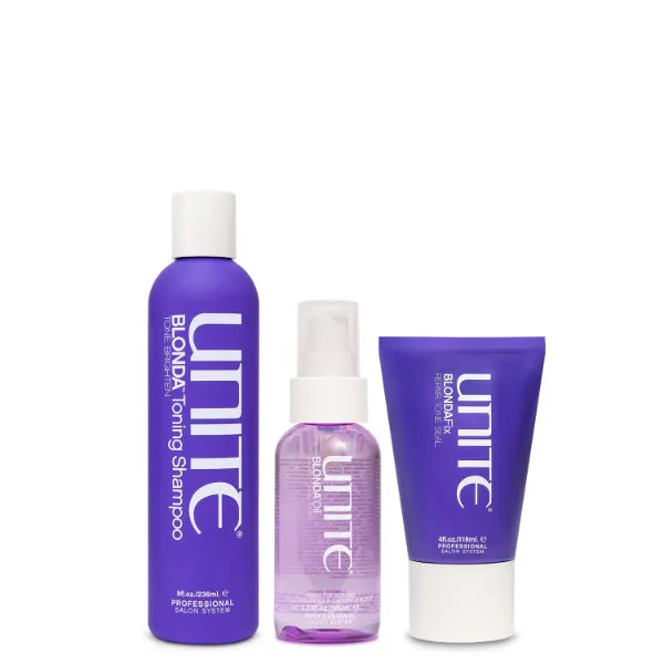 UNITE Hair – BLONDA Fix, Toning Shampoo & Daily Conditioner, Neutralizes Brass, Repairs & Restores Shine For Blonde Hair – 4 Fl Oz, 10 Fl Oz & 8 Fl Oz