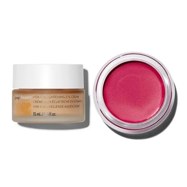 goop Beauty Vitamin C Eye Cream and Cream Blush Bundle 0.5 oz Brightening Eye Cream for Dark Circles & Puffy Eyes 0.5 oz Soft Fuchsia Cream Blush for a Sheer Pop of Color on Lips & Cheeks
