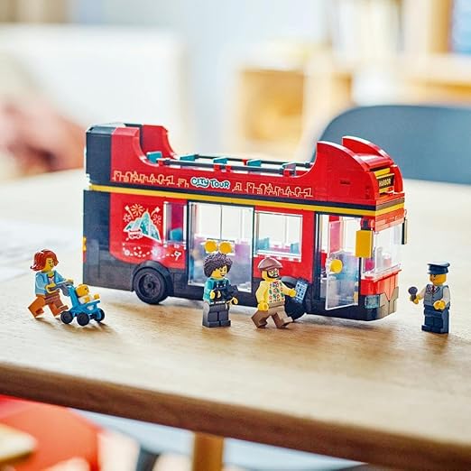 LEGO City Red Double-Decker Sightseeing Bus Toy, Red Vehicle for 7 Plus Year Old Boys & Girls, Creative Set with 5 Minifigures Including a Baby and Buggy, Birthday Gift Idea 60407