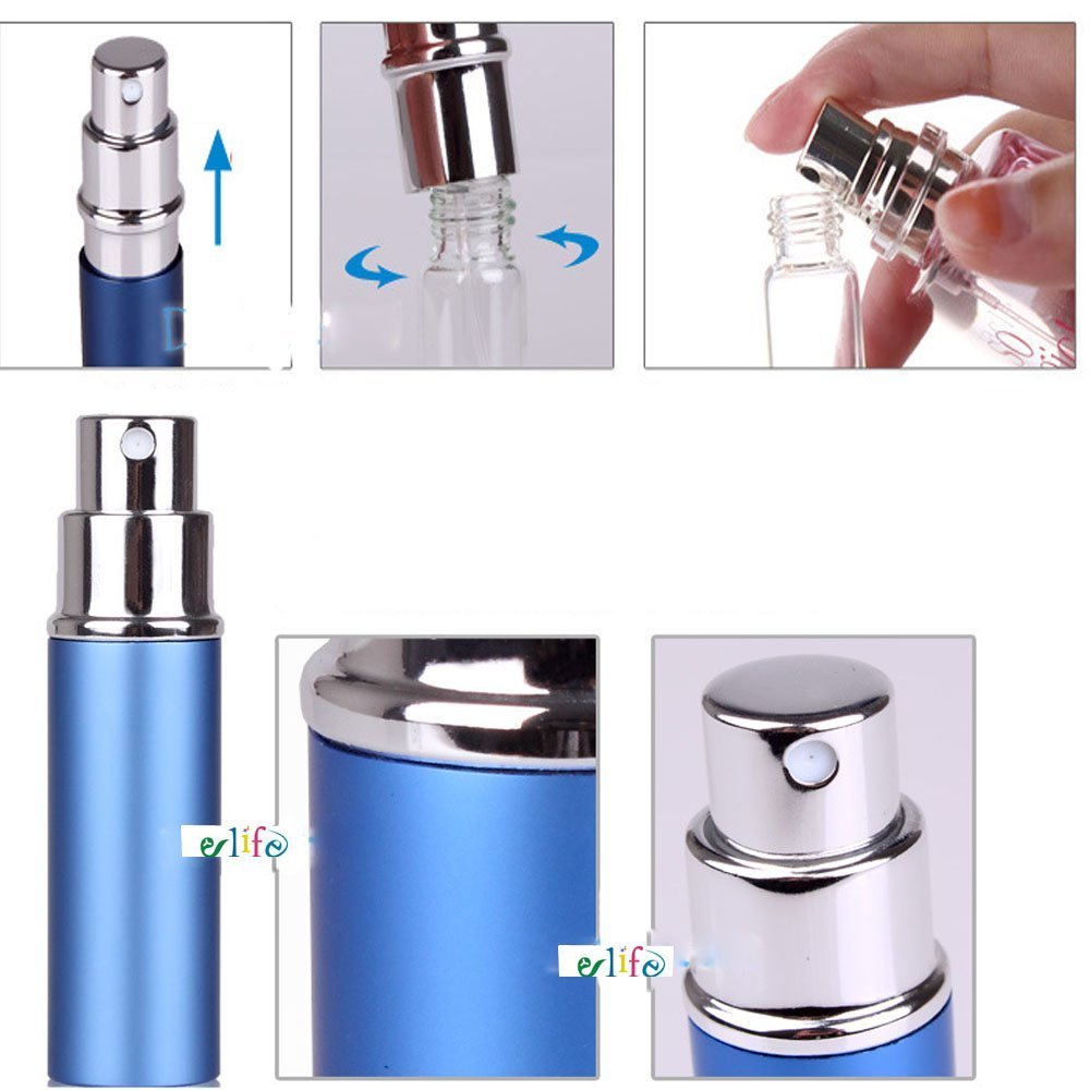 GOLF 6pcs 6ml Portable Mini Refillable Perfume Scent Aftershave Atomizer Empty Spray Bottle with 2 Funnel Filler for Travel Purse