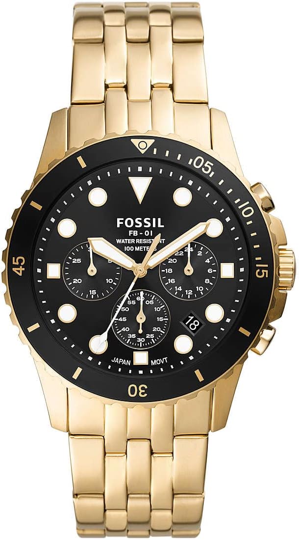 Fossil Mens Fb 01 Chrono Stainless Steel Band Watch Fs5836, Gold