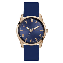 GUESS BR RS GLD CS W/P RS GLD TR/SUN BLUE DL/BLUE SMTH SILICONE STRP