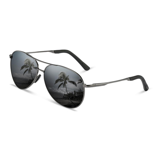 YUKANNA Sunglasses for Men Women Pilot Polarized Sun glasses with UV 400 Protection Metal Frame for Driving Golf Fishing - Black Lens/Gun Grey Frame