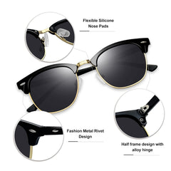 KANASTAL Polarized Horn Rimmed Sunglasses for Men and Women, Classic Half Frame Sun Glasses, Semi Rimless Shades for Womens 100% UV400 Protection Driving