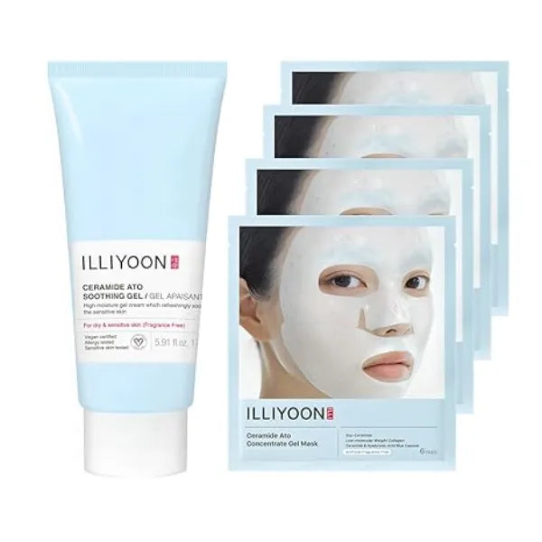 Illiyoon Ceramide Ato Soothing Gel 5.9 Fl Oz with Ceramide Ato Concentrate Gel Mask 4ea