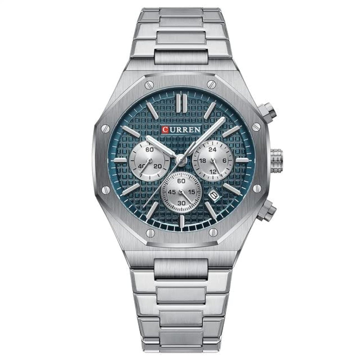 CURREN 2023 Watch Men's Quartz Luxury Luminous Wrist Watch With Stainless Steel Chronograph watch For Men 8440 - SILVER GREEN