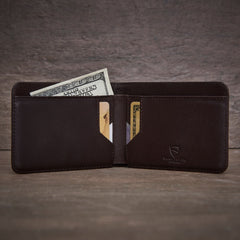 Vaultskin MANHATTAN Slim RFID Blocking Bifold Leather Wallet for Men - Minimalist Front Pocket Card Holder, Holds 9 Cards & Cash, Premium Italian Leather - Brown