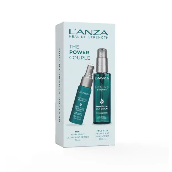 L'ANZA Healing Strength Duo Hair Kit, Neem Plant Silk Serum Treatment & Neem Detangling Spray in a Gift Box, Healthy Growth & Split End Repair, Luxury Hair Care for Dry, Damaged Locks (1/3.4 Fl Oz)