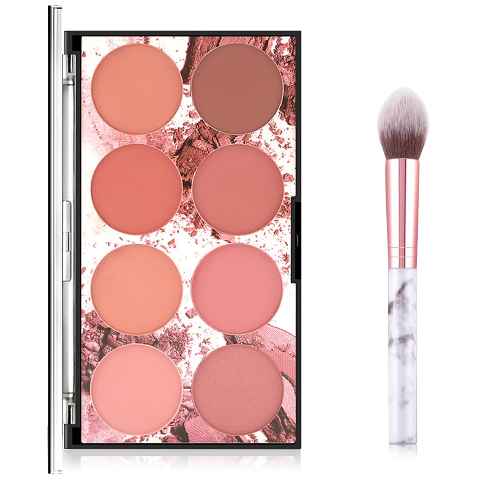 YARDHOBI 8 Colors Blush Palette, Matte Mineral Blush Powder, Bright Shimmer Face Blush, Contour and Highlight Blush Palette, Professional Facial Beauty Cosmetic Makeup Blush, with Blush Brush