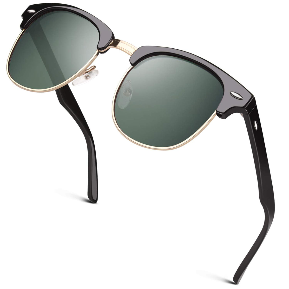 GQUEEN Classic Horn Rimmed Semi Rimless Polarized Sunglasses for Men Women GQO6