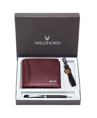 WildHorn® RFID Protected Genuine Leather Wallet & Gift Combo for Men - Maroon M