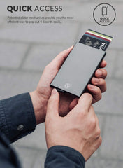 Pop Up Wallet, Slim Minimalist Credit Card Holder For Men and Women RFID Blocking Mini Metal Case - space grey