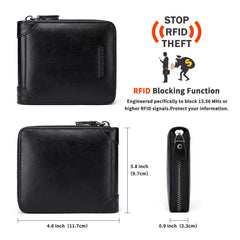 CHANPINCL Mens Genuine Leather Zipper Wallet RFID Secure Large Capacity Double Fold Multi-card Leather Wallets for Men and coin purse, Vegetable tanned leather black, One size, Classic
