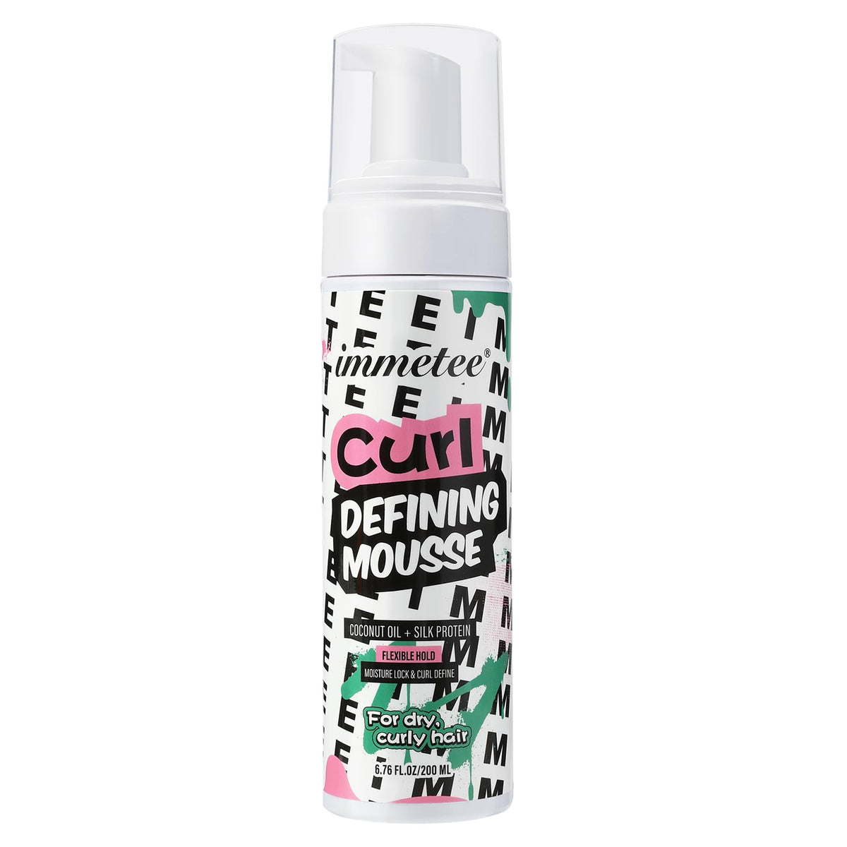 immetee Curly Hair Mousse with Coconut Oil and Silk Protein for Frizz Control Styling Mousse - 200ml/6.76fl Oz