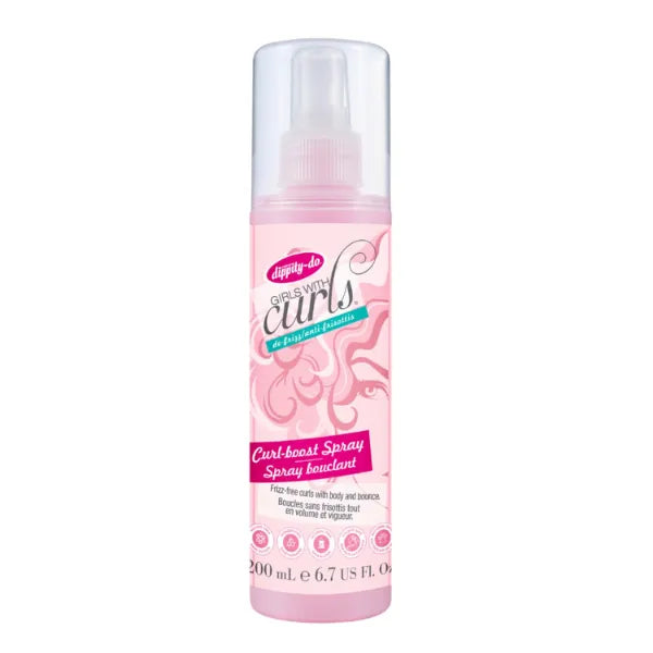 Dippity Do Girls With Curls De-Frizz Curl-Boost Spray, Light, 3-in-1 Hair Spray for Refreshing Curly Wavy Hair, Hibiscus, Olive Oil, Anti Frizz Bouncy Curls For Women, Air Dry, Alcohol Free, 6.7 FL Oz