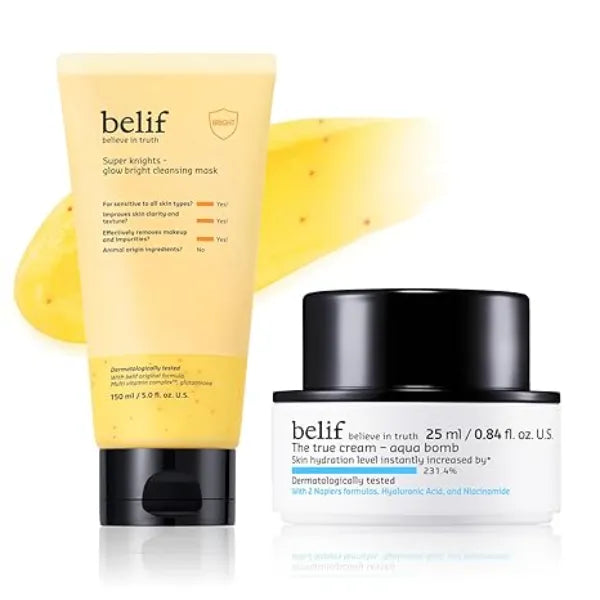 belif Official Skin Fix Duo Aqua Bomb x Super Knights Glow Cleansing Mask