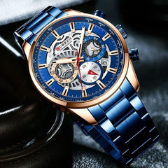 CURREN 8391 Top Luxury Brand Men's Casual Sports Watch Men's Watch, Waterproof Luminous Stainless Steel Men's Wrist Watch - BLUE