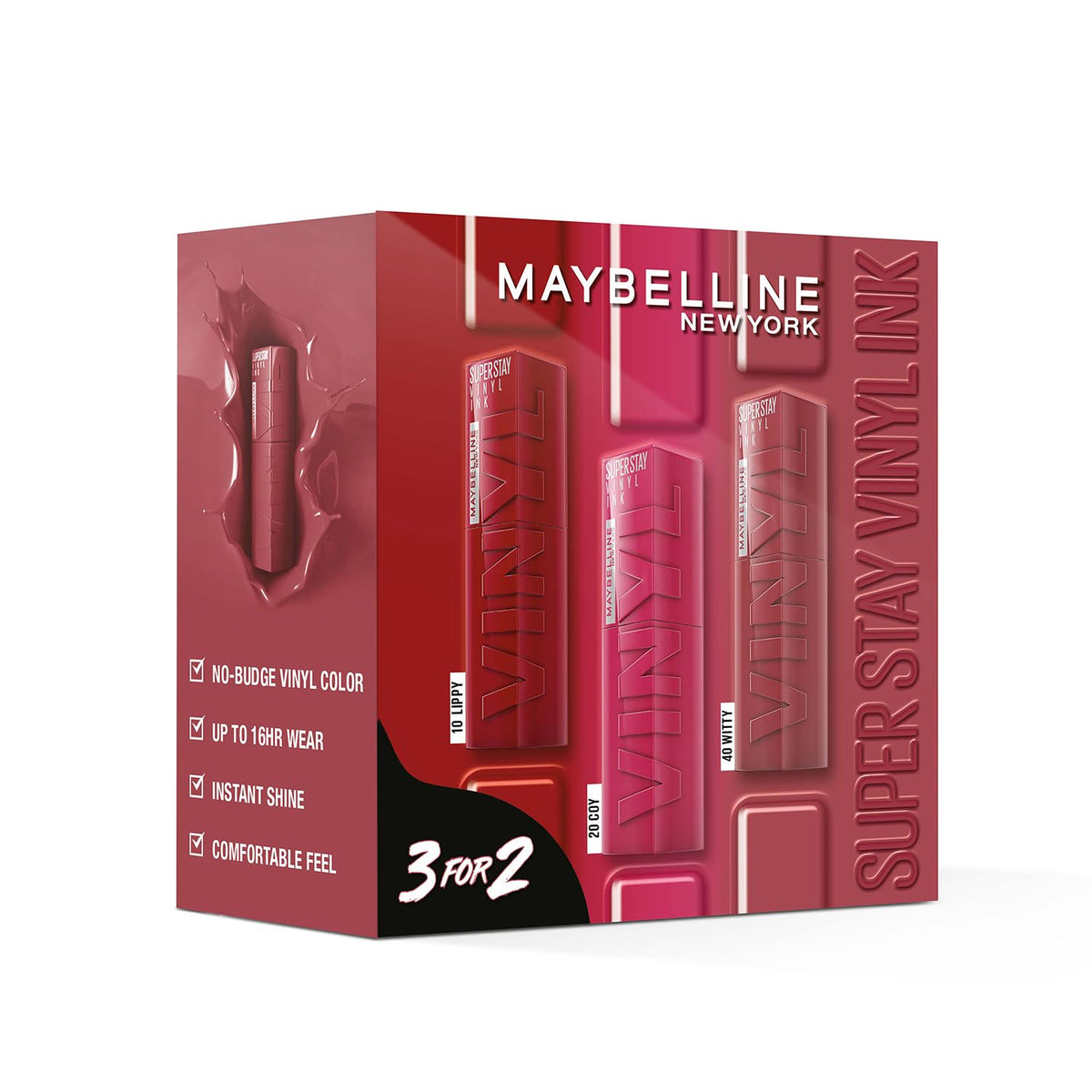 Maybelline New York - SuperStay Vinyl Ink Lipstick 3 PIECES SET (COY, LIPPY, WITTY)