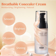 Dioche 3 Colors Matte Face Liquid Foundation, Smooth Makeup Base, Wear Concealer Sun Block Cream, Light Full Coverage Foundation(#2)