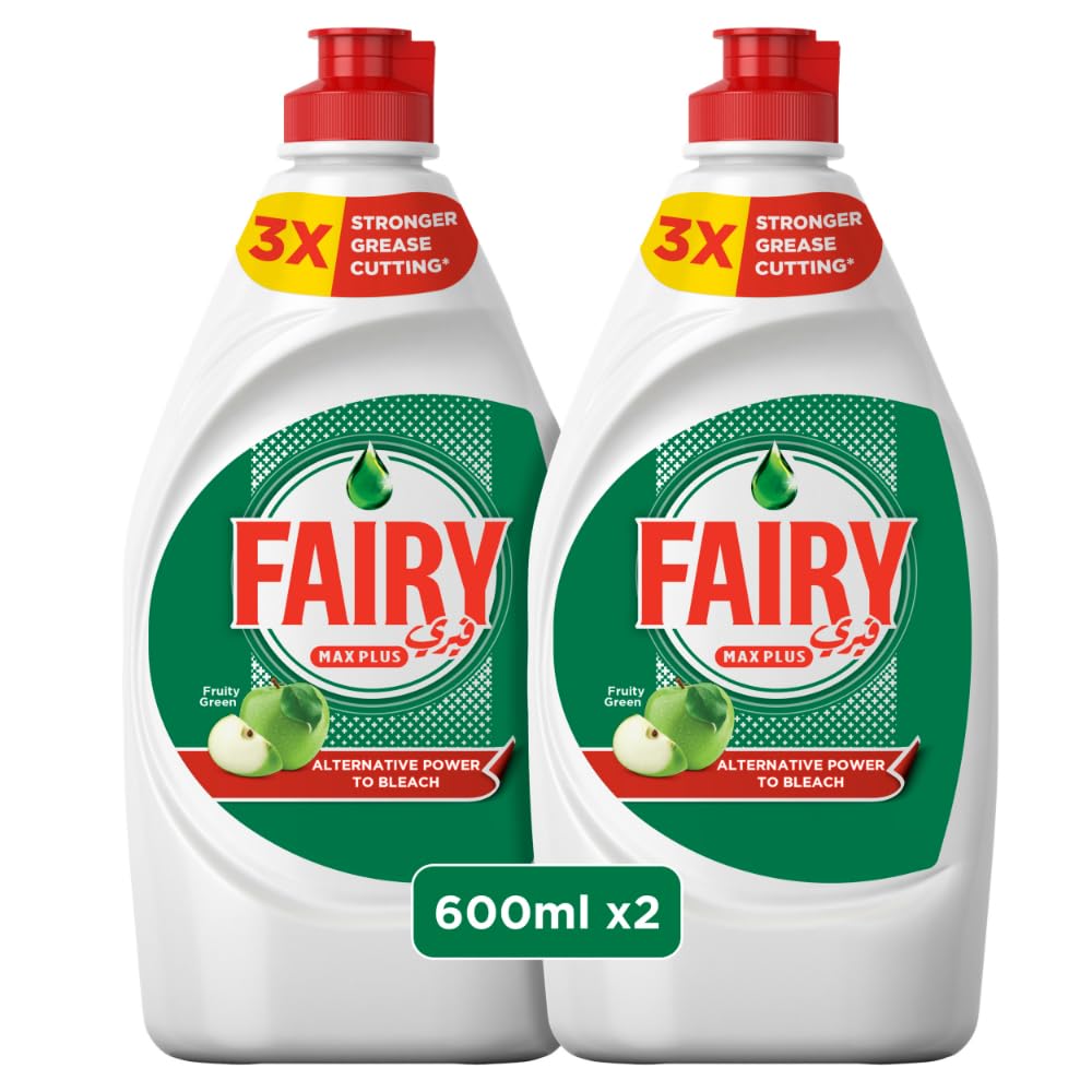 Fairy Plus Original Dishwashing Liquid Soap With Alternative Power To Bleach, 2x600 ml