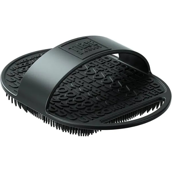 Tiege Hanley Silicone Body Scrubber for Cleaning and Exfoliating Skin, Face, and Body in The Shower or Bath, Ergonomic Non Slip Handle with Gentle Bristles, Handheld Shower Brush for Men, Black