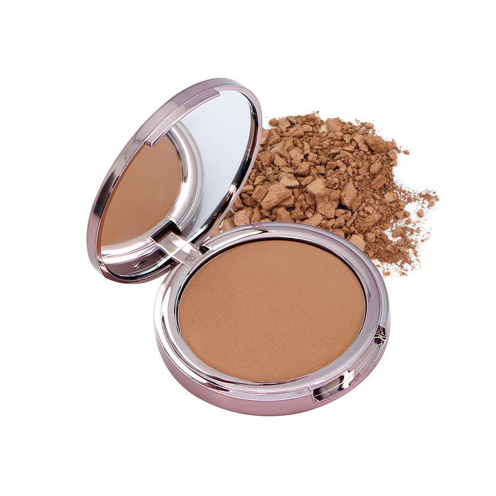 Girlactik USA. 2-in1 Compact Face Pressed Powder & Contour Bronzer. Weightless, Buildable Coverage. Velvet Finish. -Deep