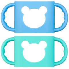 Aelop Baby Bottle Handles, Durable Food Grade Silicone Transitional Sippy Cup Handle Grip for Wide-Neck Baby Bottles, Cute Bear Design, Pack of 2, Blue & Turquoise