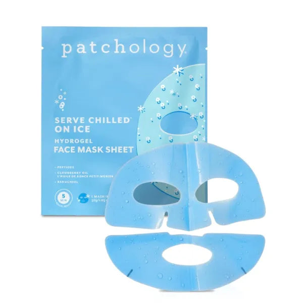 Patchology Iced Cooling and Firming Hydrogel Masks with Peptides, Cloudberry Oil and Bakuchiol. Facial Sheet Mask designed to firm skin and soothe redness and puffiness 1 - Count