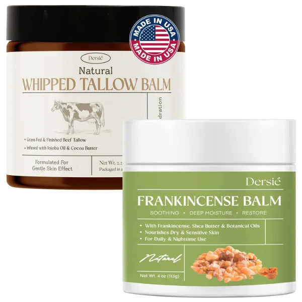 Dersie Natural Skin Care Bundle: Grass-Fed Whipped Tallow Balm + Frankincense Balm