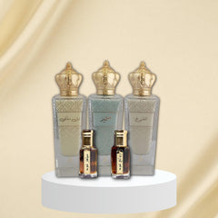 aabak al sahraa عبق الصحراء Non- coholic Perfumes and Tola Set of 5 - Leil Malaki, Mutamayez, Shoumoukh, Silver Oud Tola and Rawae' Oud Tola - Luxury Fragrances for both Men and Women