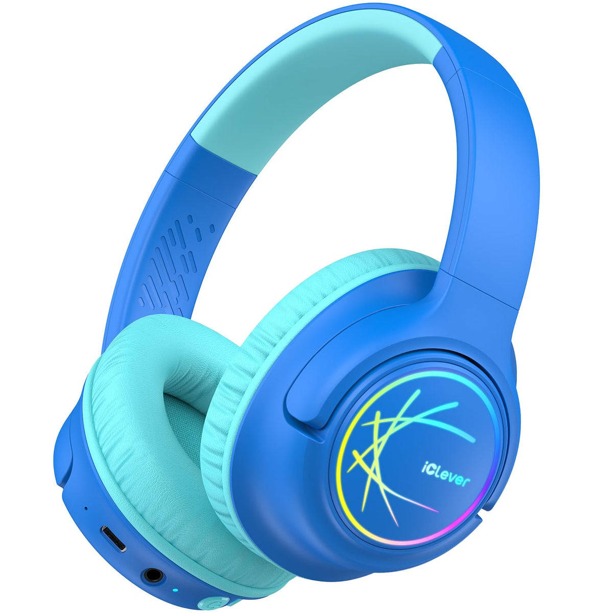 iClever Kids Bluetooth Headphones with LED Lights, 43 Hours Playtime, Type-C Fast Charging, BTH18 74/85dB Safe Volume, Bluetooth 5.3, Toddler Headphones with AUX Wire for iPad/Tablet/Travel/School